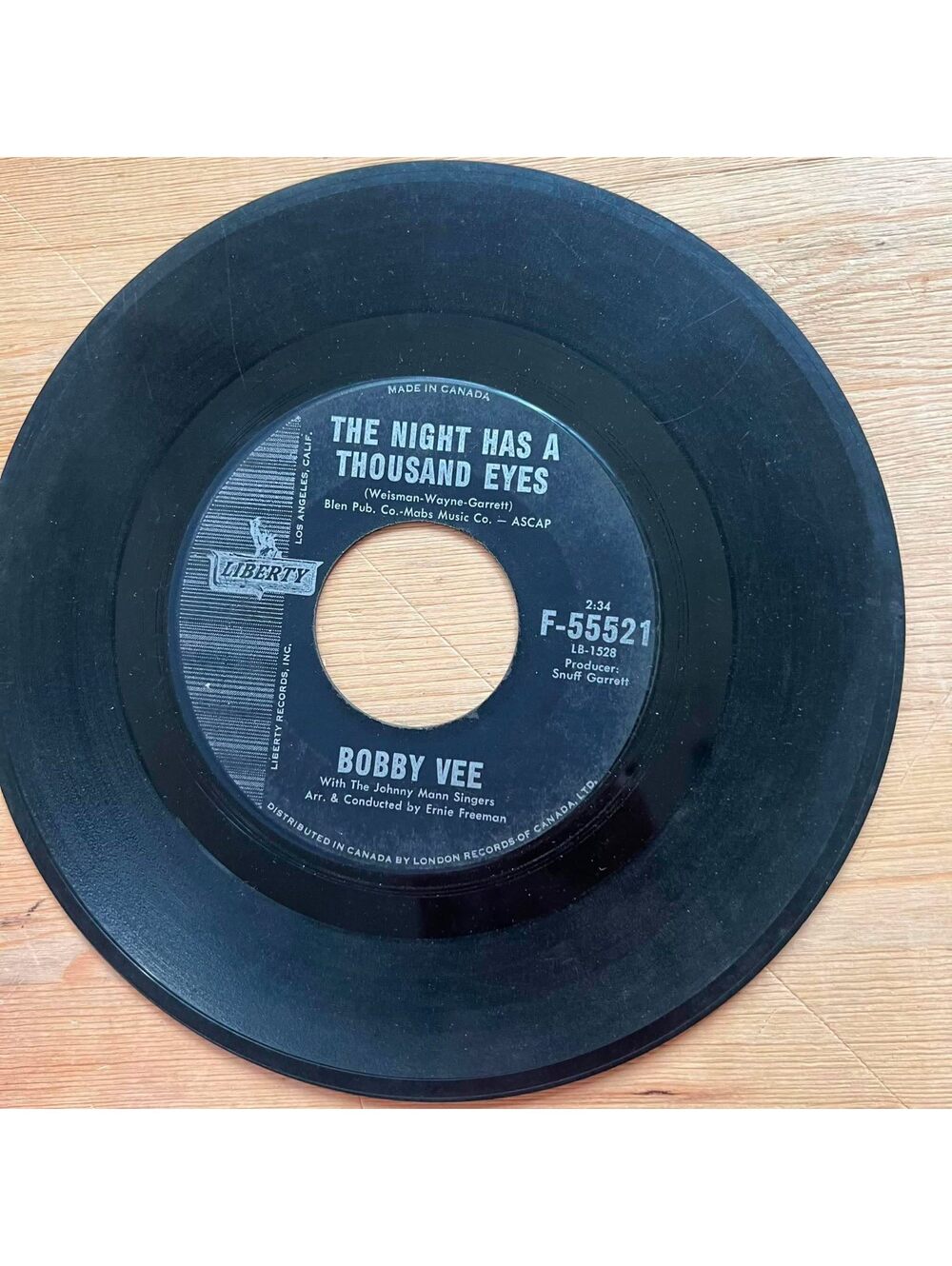 Bobby Vee - The Night has a Thousand Eyes/Anonymous Phone Call 45rpm VG+ R07